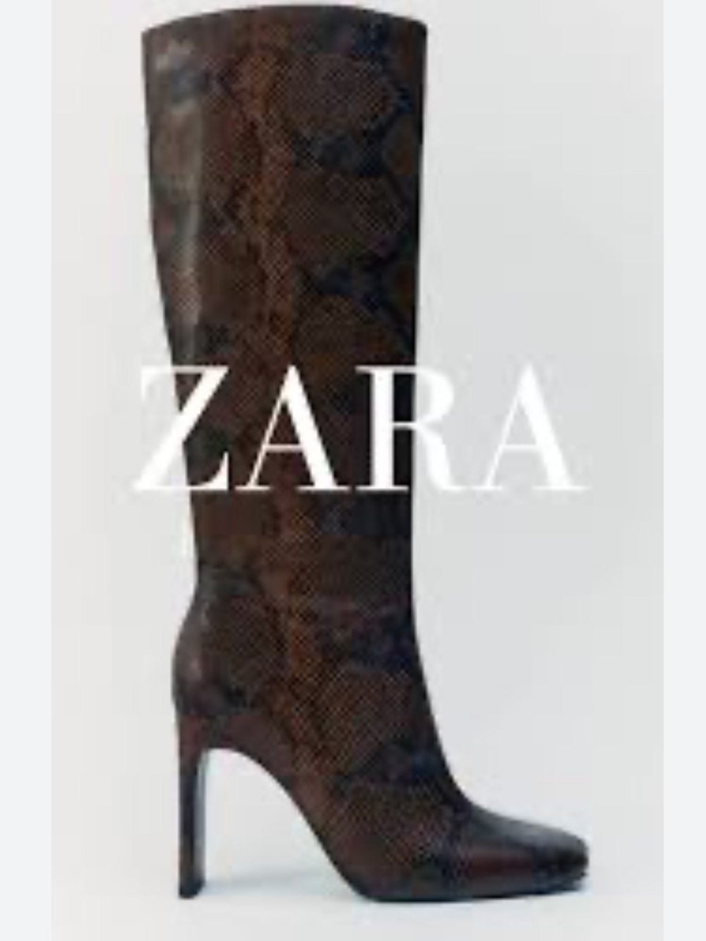 Like new! Zara Brown Snake-Print Knee-High Boots! So chic! Size 37!